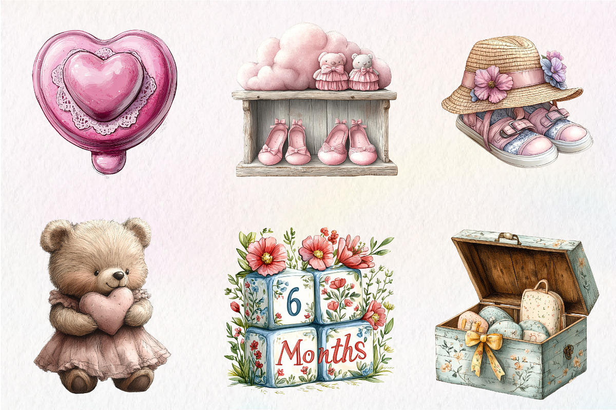 Pink Baby Girl Nursery Clipart, an Illustration by CreationArt (Photo 2 of 9)