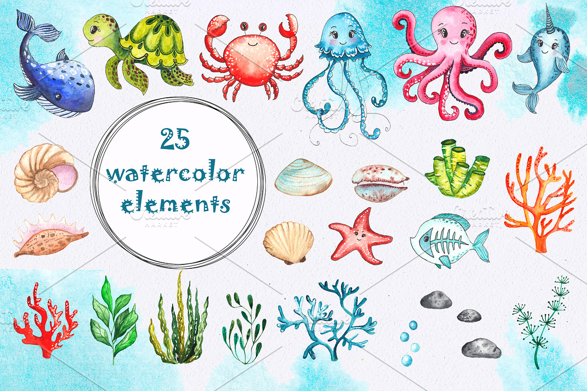 Little OCEAN creatures. Watercolor, an Object Graphic by Ana-Sakuta (Photo 13 of 16)