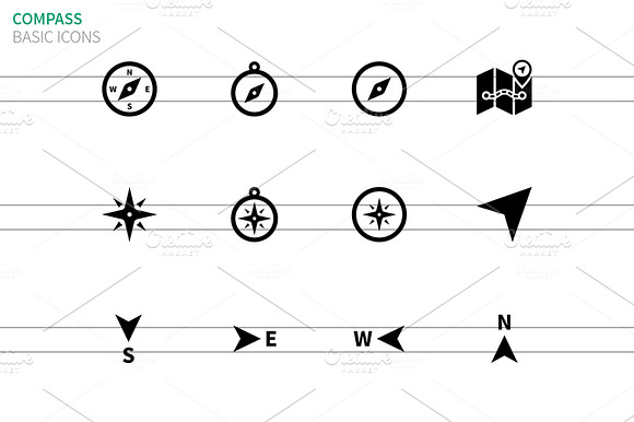 Compass Icons On White