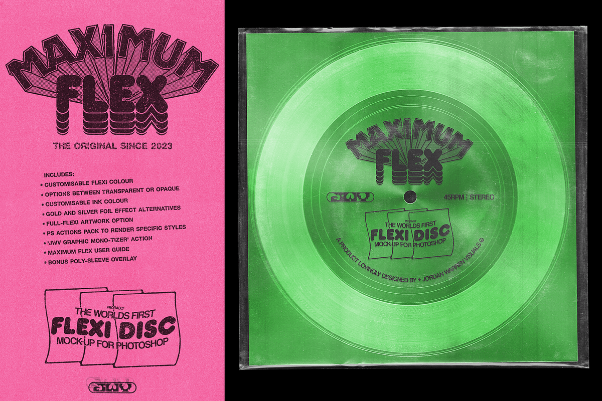 MAXIMUM FLEX - 7 Flexi-disc Mock-up, a Merchandise Mockup by Jordan Warren Visuals (Photo 1 of 6)