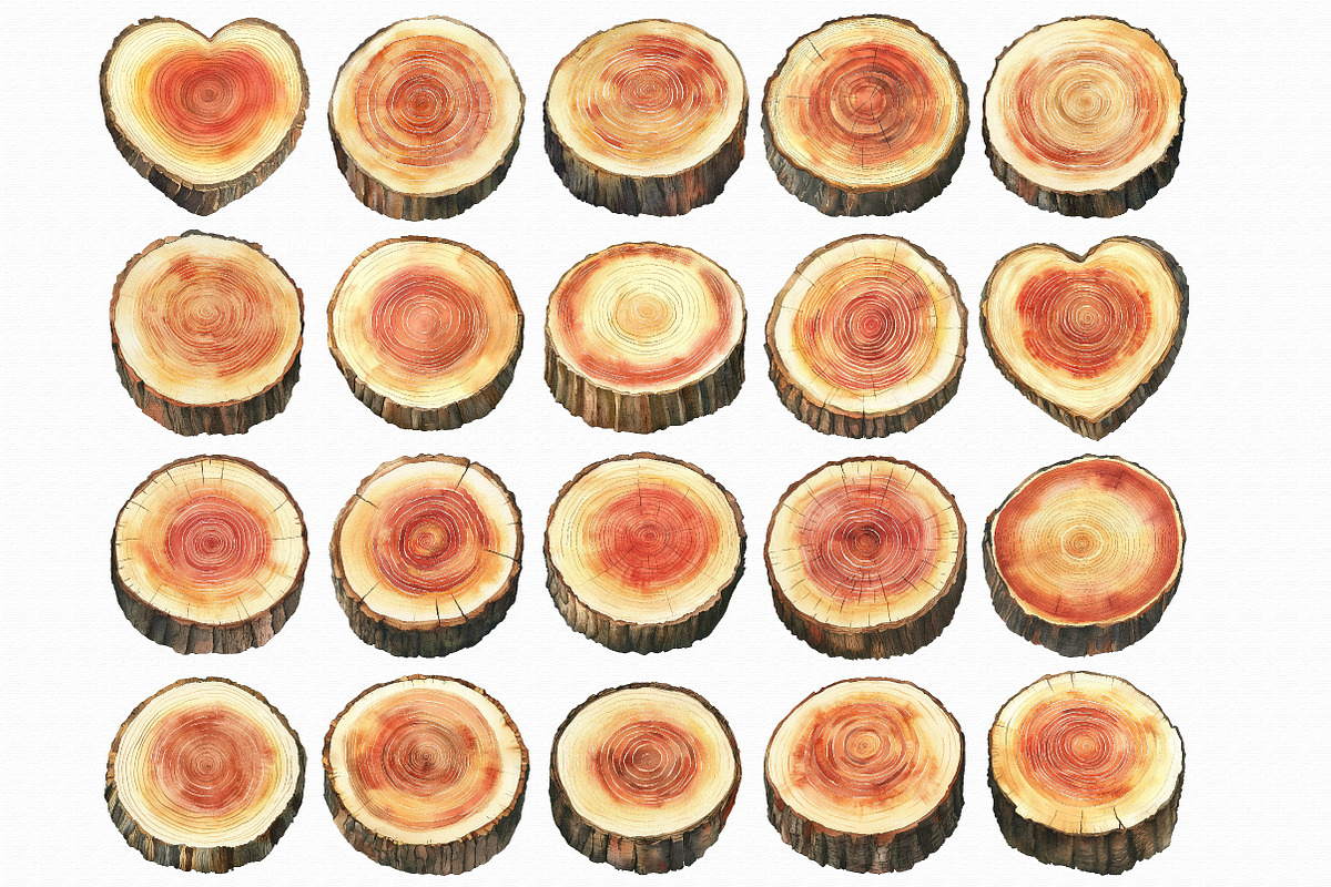 Watercolor Wood Slice Clipart, an Illustration by Libby Wishes (Photo 3 of 5)