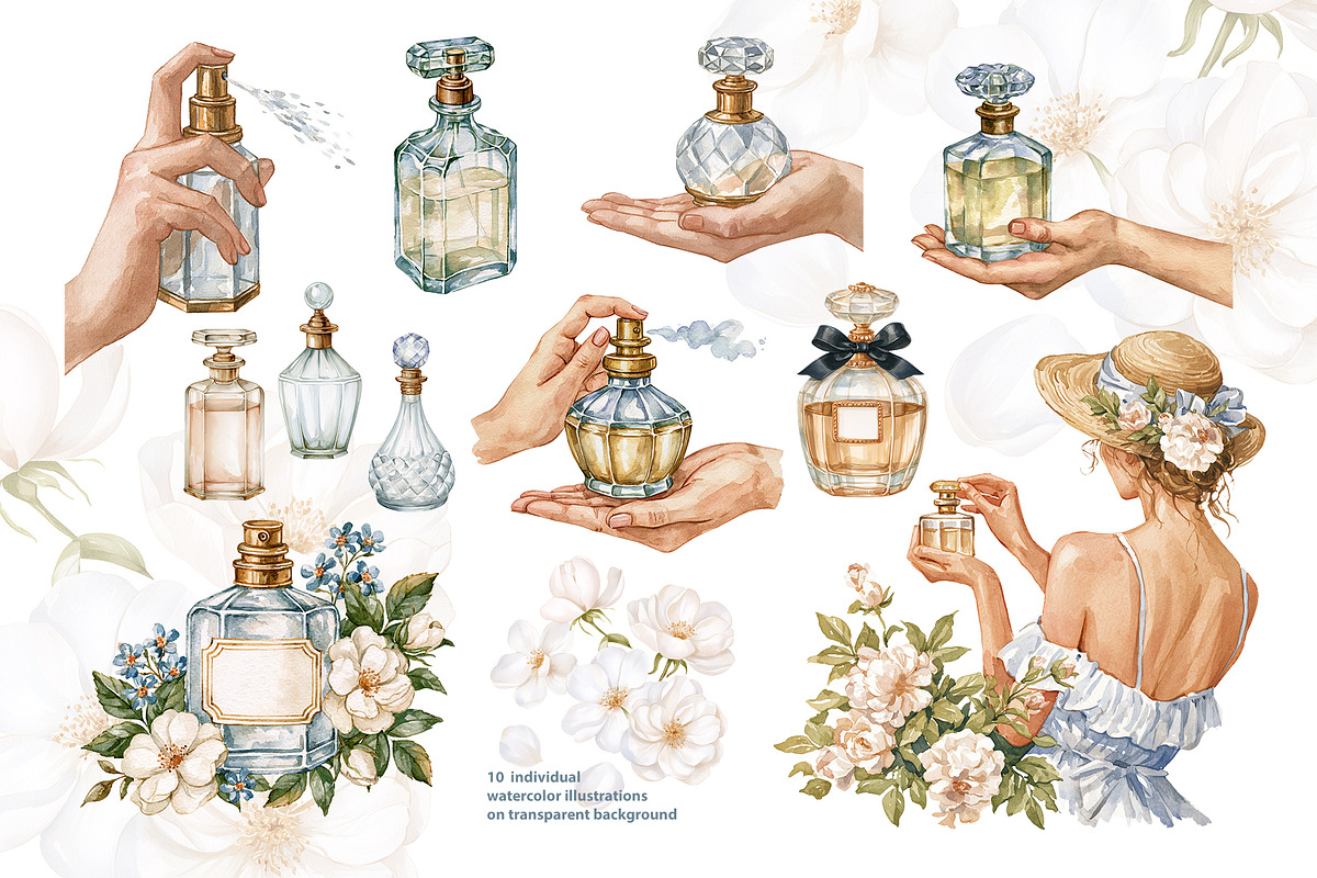 Vintage Perfume Watercolor Cliparts, a Person Illustration by NataliMiasStore (Photo 2 of 3)