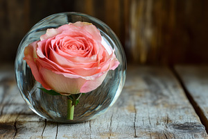 Stunning pink rose encased in glass, a Photo by Pavel_design