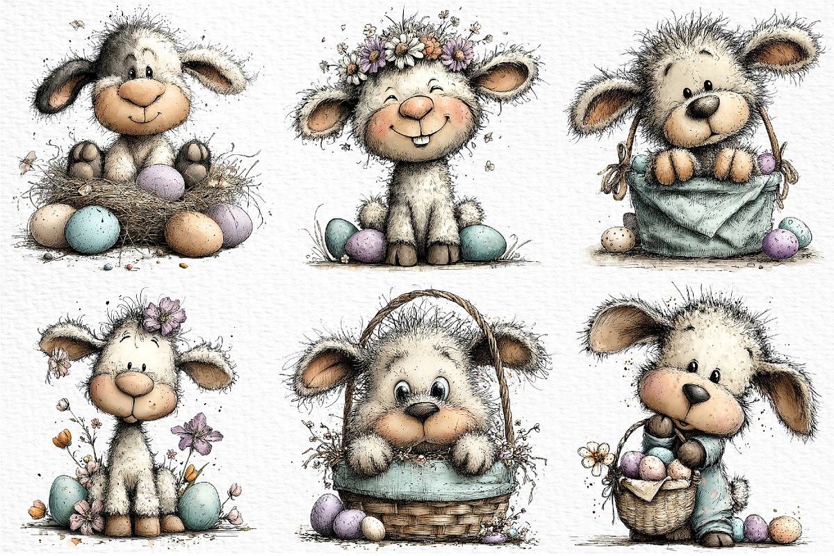 Whimsical Easter Lamb Clipart, an Illustration by Craft Nest (Photo 4 of 11)