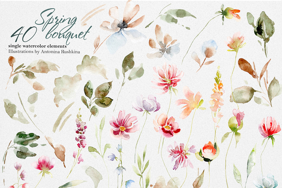 Watercolor flowers spring bouquet, an Illustration by RushkinaAntonina (Photo 5 of 7)