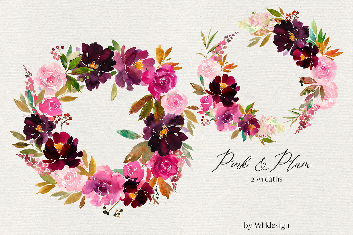 Pink Plum Watercolor Floral Clipart, an Illustration by whiteheartdesign (Photo 4 of 9)