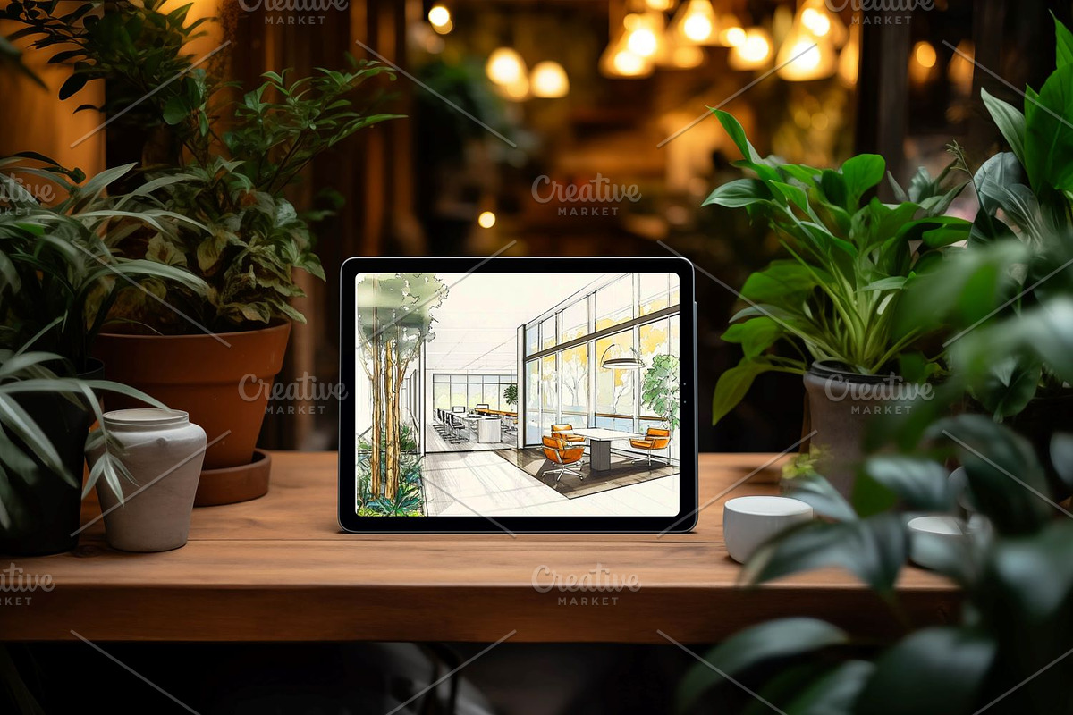 Ipad Pro with Green Plants Mockups, an iPad Mockup by AlineArtStore (Photo 3 of 6)