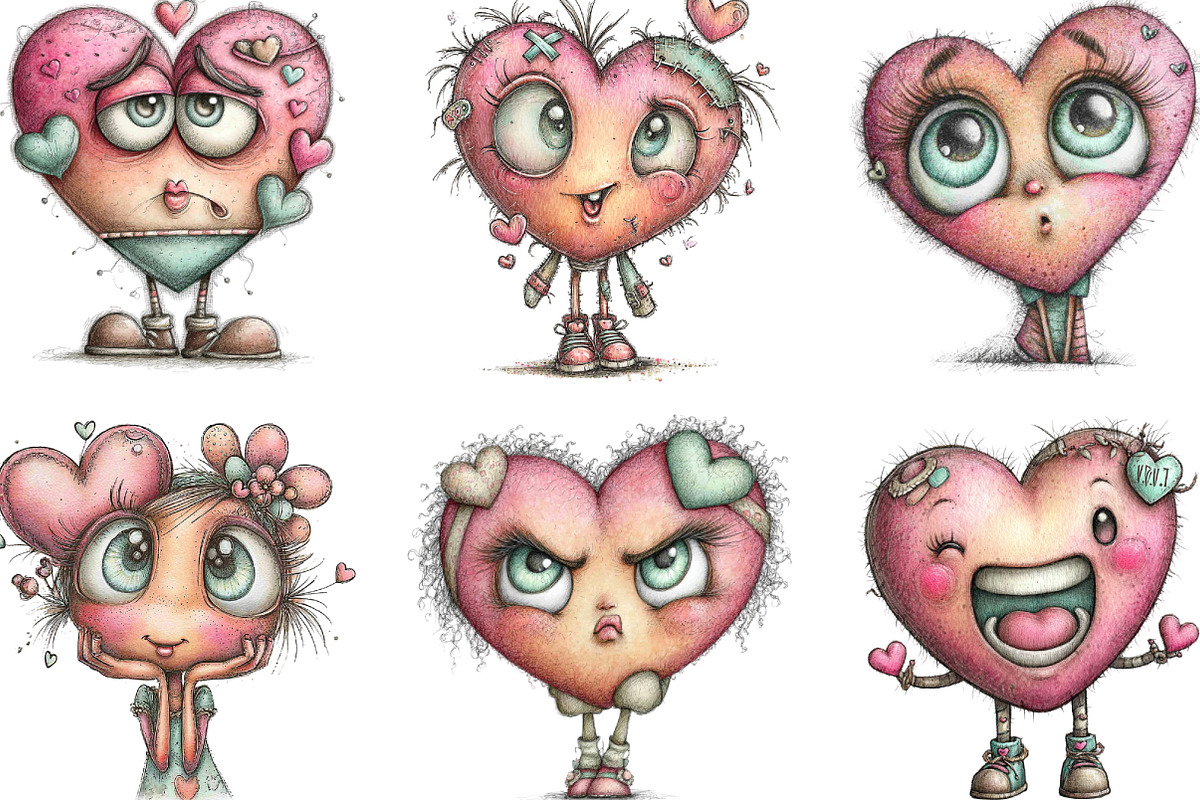 Cute Funny Valentine Faces Clipart, an Illustration by Designking (Photo 2 of 5)
