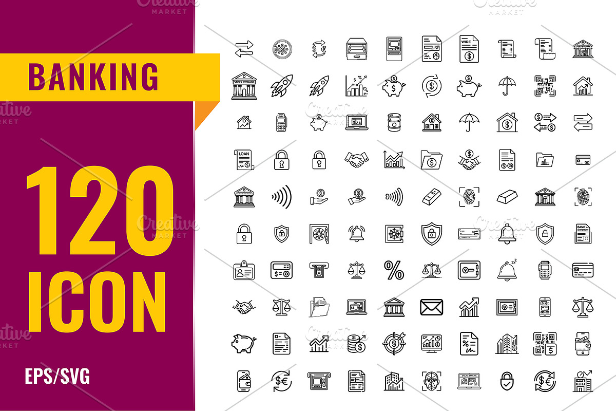 Banking & Finance Line Icons, an Outline Icon by gstudiovect21 (Photo 1 of 2)