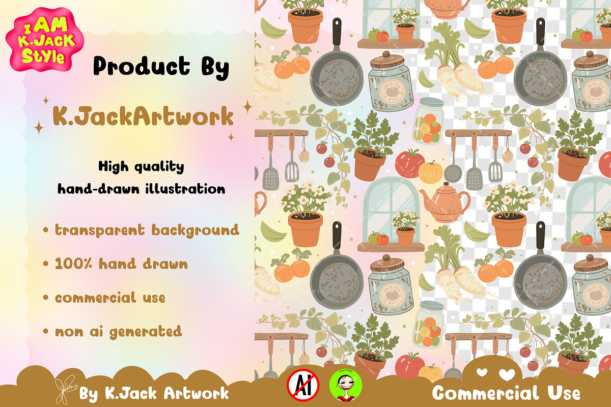 Whimsical Kitchen Harvest Seamless, a Background Graphic by K.JackArtwork (Photo 3 of 8)