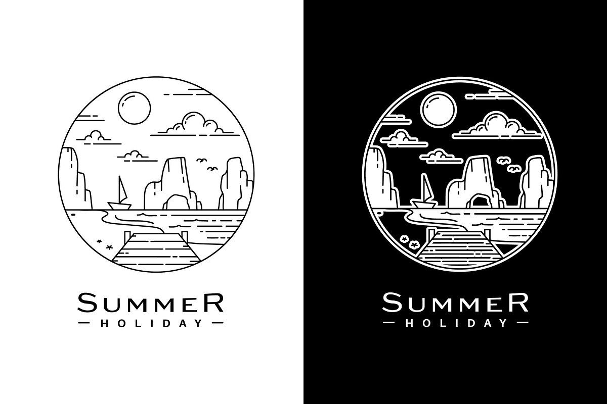 Summer Holiday Travel Line Art, a Branding & Logo Template by Saba Vector (Photo 1 of 3)