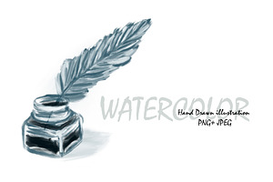 Ink pen feather watercolor