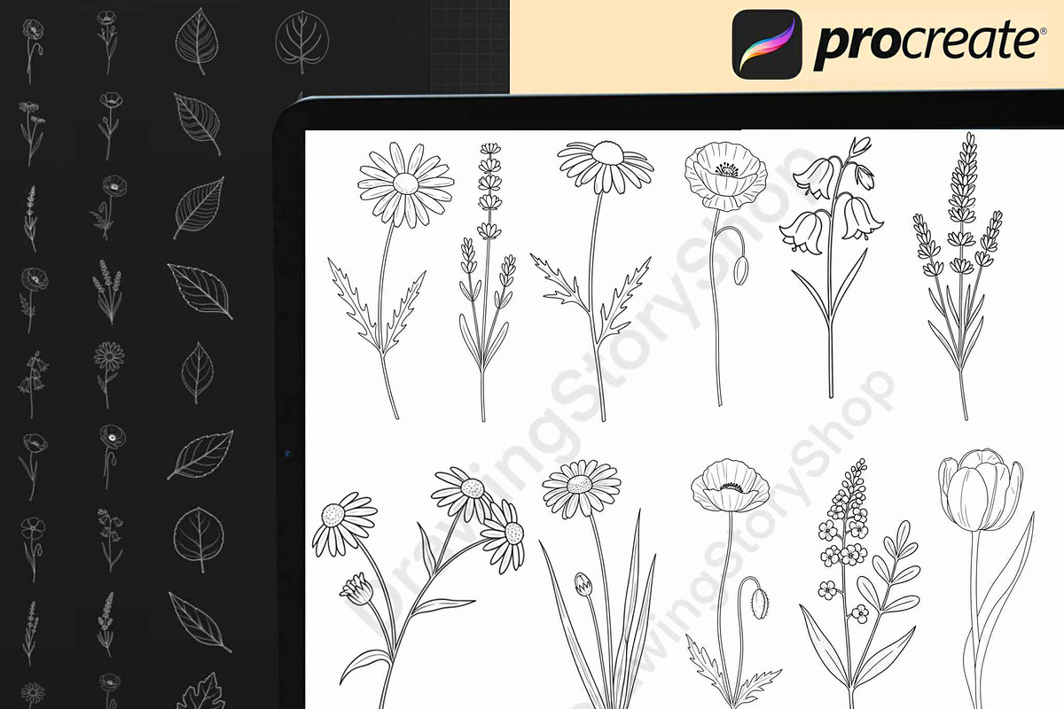 300 Procreate Botanical Stamp Brush, a Brush Add-On by DrawingStoryShop