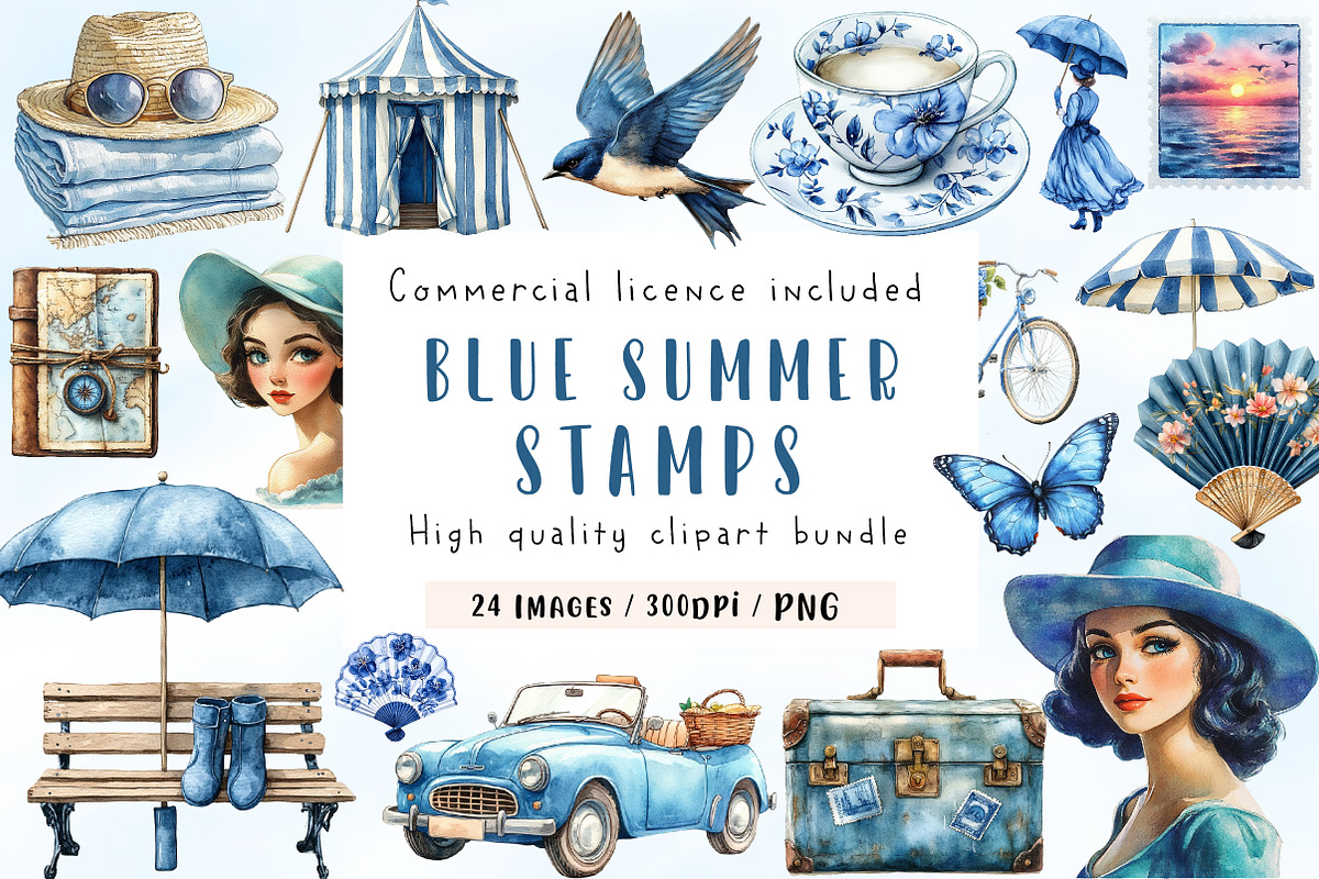 Blue Summer 1920 Clipart, an Illustration by CreationArt (Photo 1 of 9)