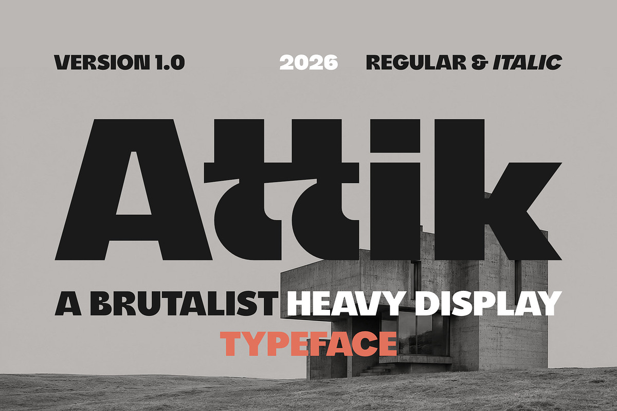 Attik - Brutalist Display Font, a Sans Serif Font by Satriyo Atmojo (Photo 1 of 10)