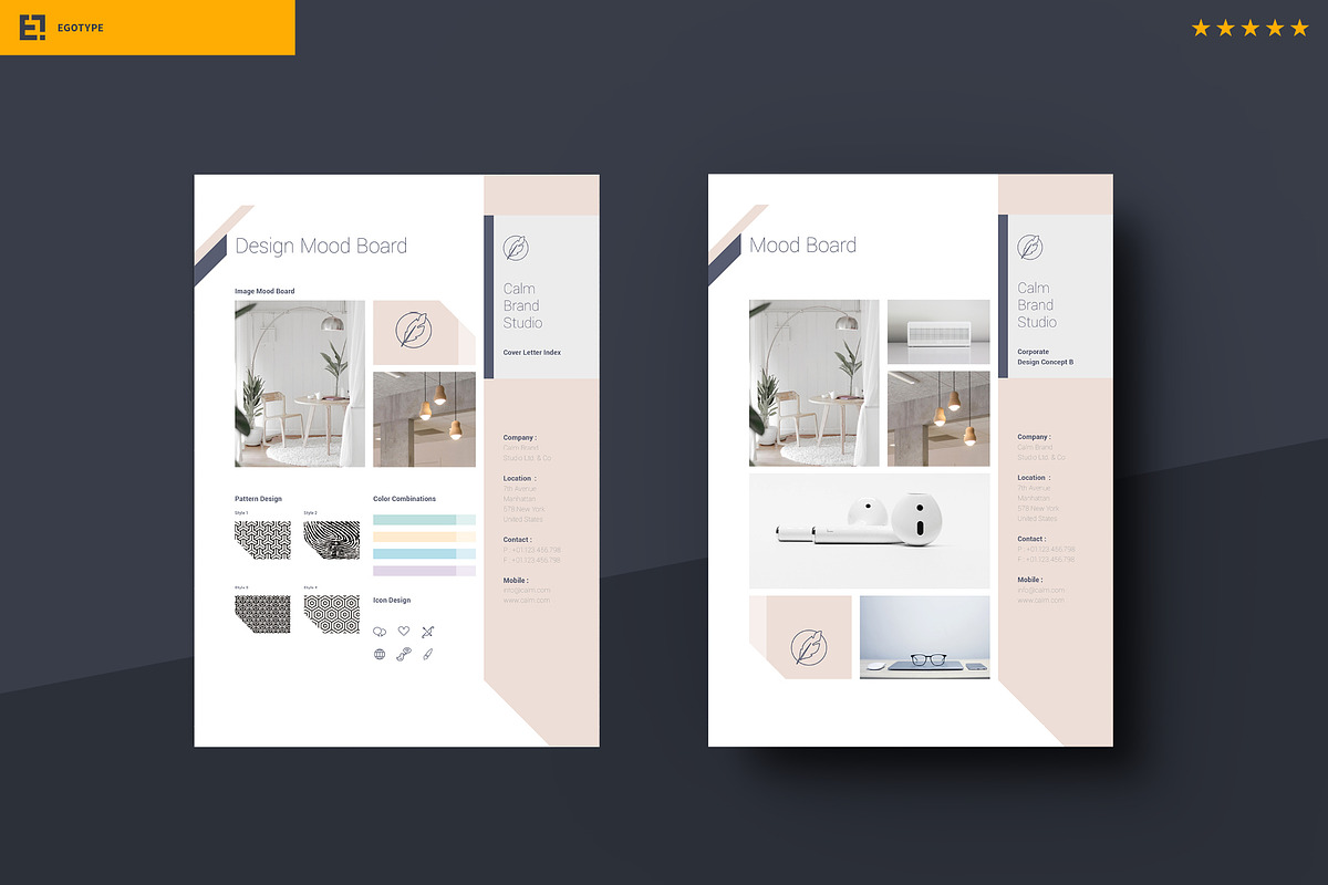 Calm Concept Design Mood Boards, a Stationery Template by Egotype (Photo 7 of 9)