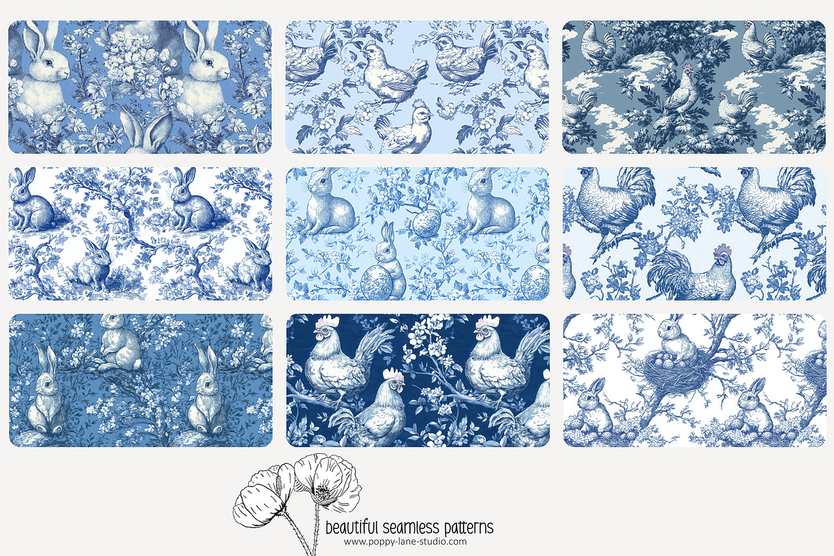 70 blue Easter toile repeat pattern, a Pattern Graphic by Poppy Lane Studio (Photo 8 of 10)