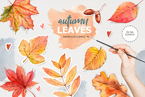 Autumn leaves. Watercolor clipart, an Illustration by VerAna