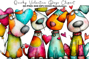 Quirky Valentine Dogs Clipart, an Animal Illustration by Black Bird Studio