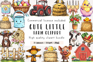 Watercolor Cute Little Farm Clipart, an Illustration by CreationArt