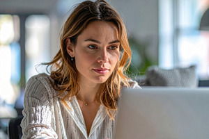 Young Woman Working from Home Laptop, a Business Photo by Davizro's Market