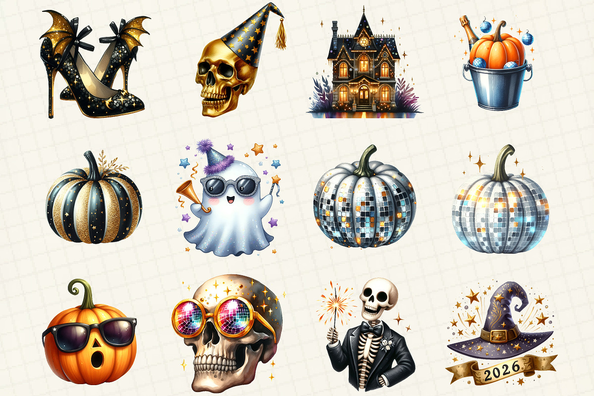 Happy New Year Halloween Clipart, an Illustration by DreamCafeArt (Photo 4 of 8)