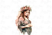 Watercolor Pregnant Women Clipart, a Person Illustration by BusyDaydesign (Thumbnail 6 of 8)