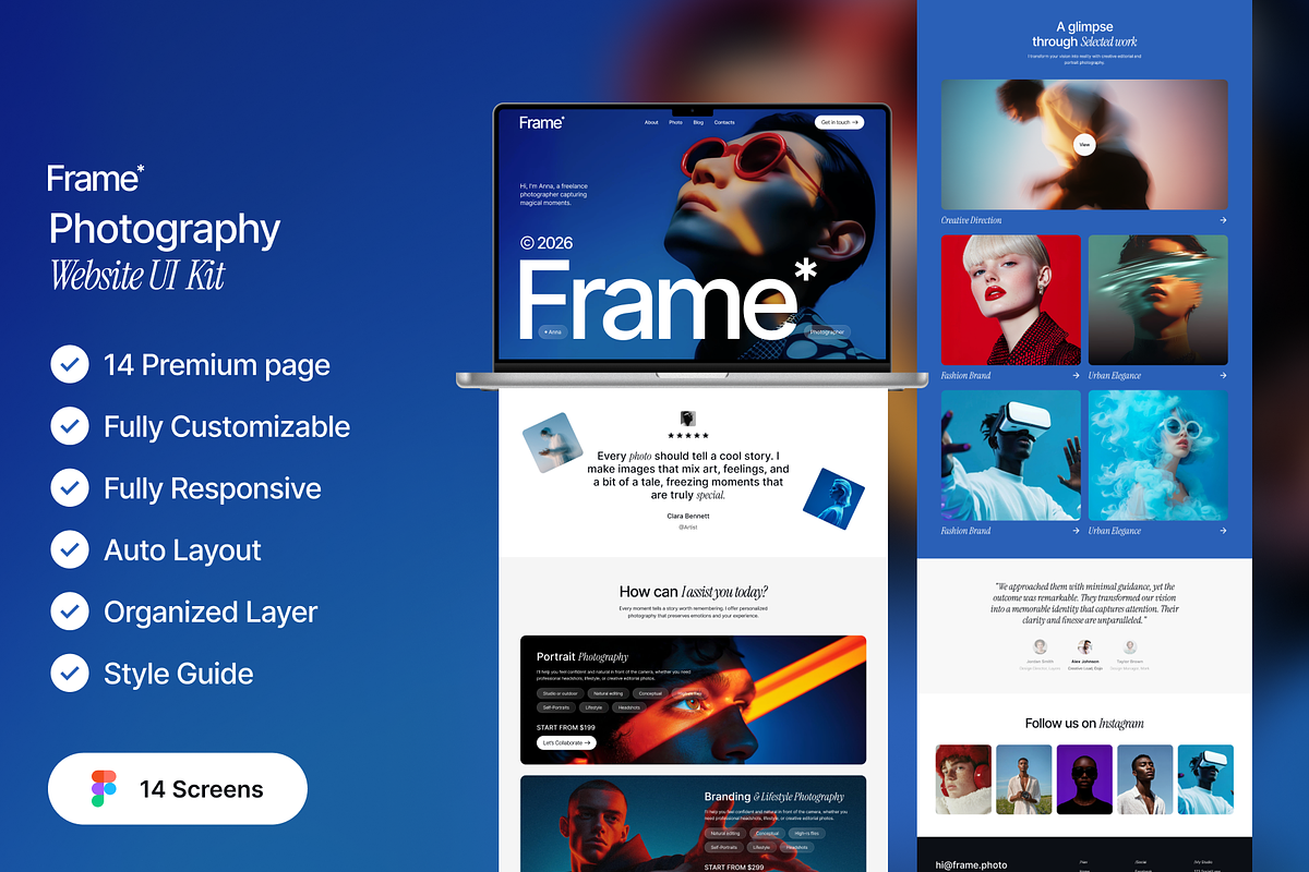 Frame - Photography Website, an UI Kit Template by Ahmed Rubel (Photo 1 of 8)