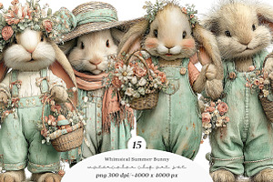 Whimsical summer bunny clipart, an Illustration by SinaCreation