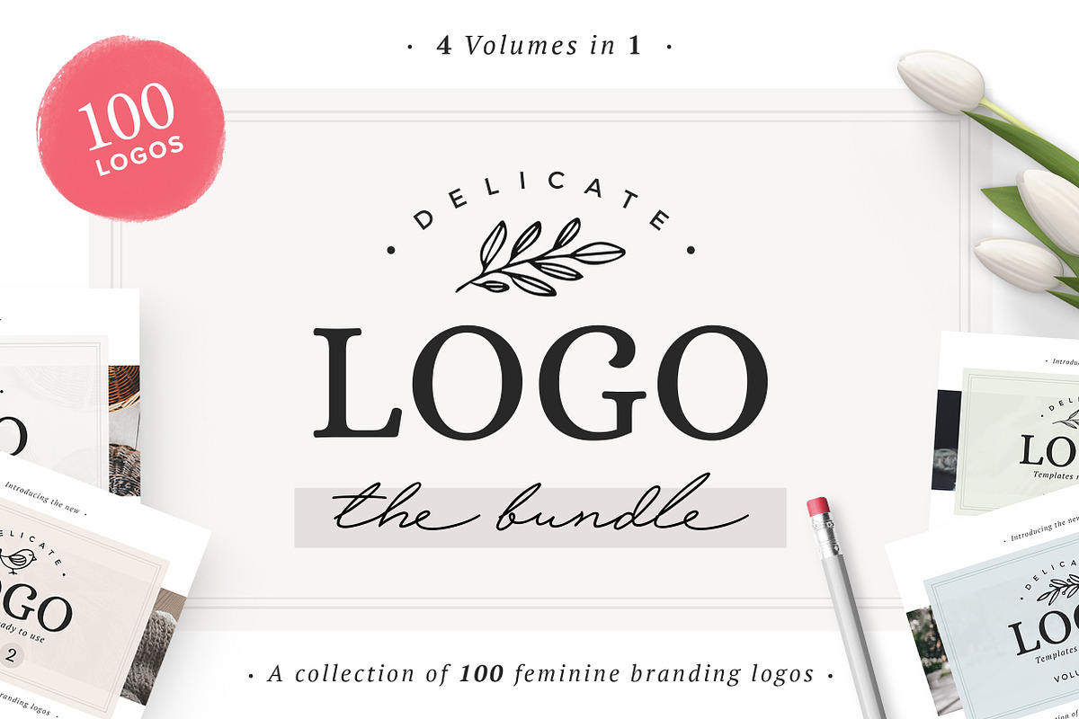 100 Delicate Feminine Logos, a Branding & Logo Template by Davide Bassu (Photo 1 of 14)
