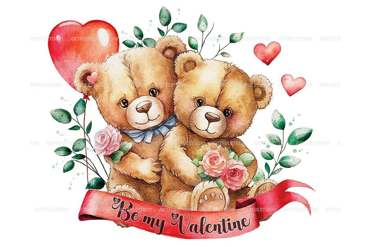 Valentine's day teddy bears clipart, an Animal Illustration by ArtfulStudio (Photo 5 of 10)