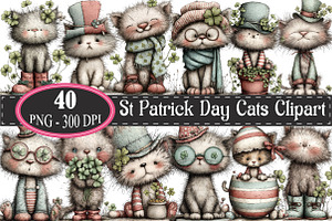 St Patrick Day Cats Clipart, an Illustration by designcity5