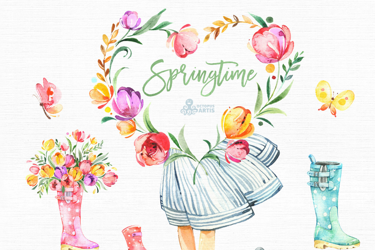 Springtime. Watercolor collection, an Illustration by OctopusArtis (Photo 7 of 8)