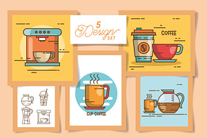 Five Designs Of Coffe Drink Icons