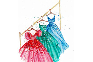 Beautiful dresses on hangers