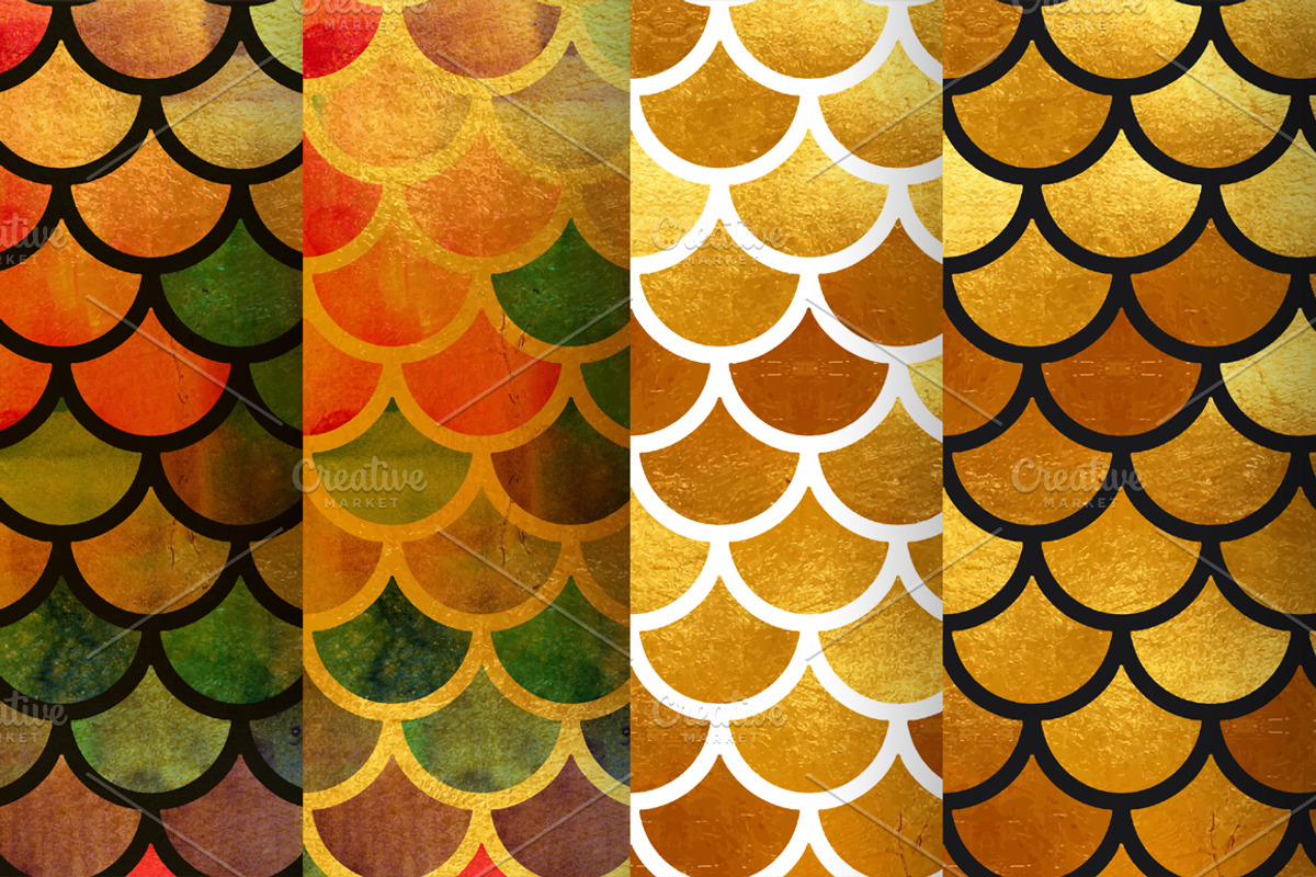 Watercolor mermaid scales patterns, a Pattern Graphic by Vavavka (Photo 7 of 8)