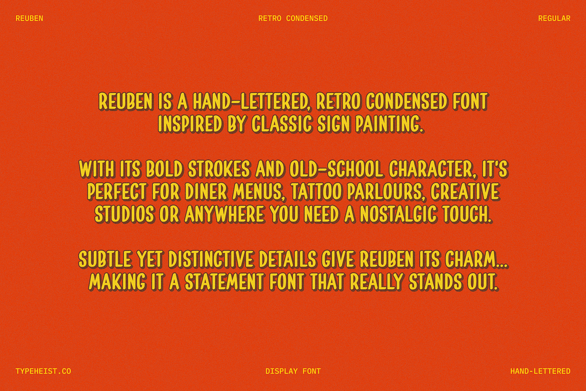 Reuben Retro Condensed Display Font, a Sans Serif Font by TYPEHEIST (Photo 2 of 8)