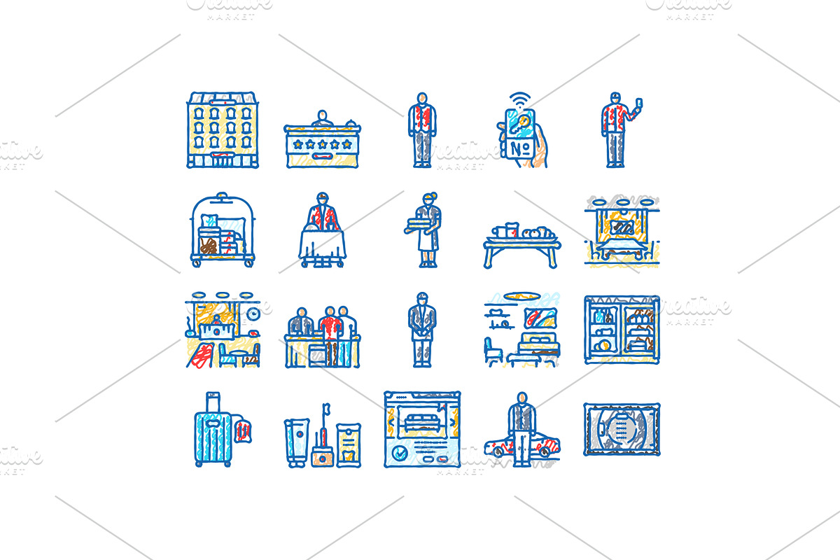 hospitality hotel service icons hand, an Object Illustration by pikepicture