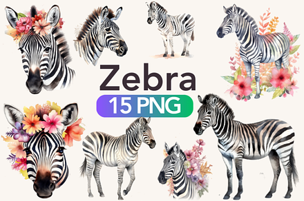 Watercolor Floral Zebra Illustration