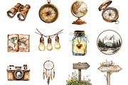 Watercolor camping clipart, a Seasonal Illustration by Designking (Thumbnail 3 of 5)