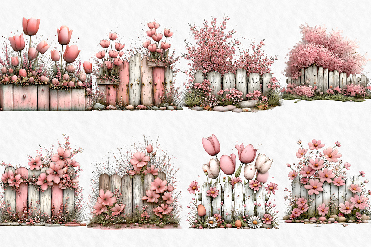 Spring Fence & Flower Clipart, an Illustration by Watercolor design (Photo 6 of 6)