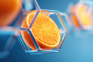Halved orange in glass hexagon, a Food & Drink Photo by AlyaAnd