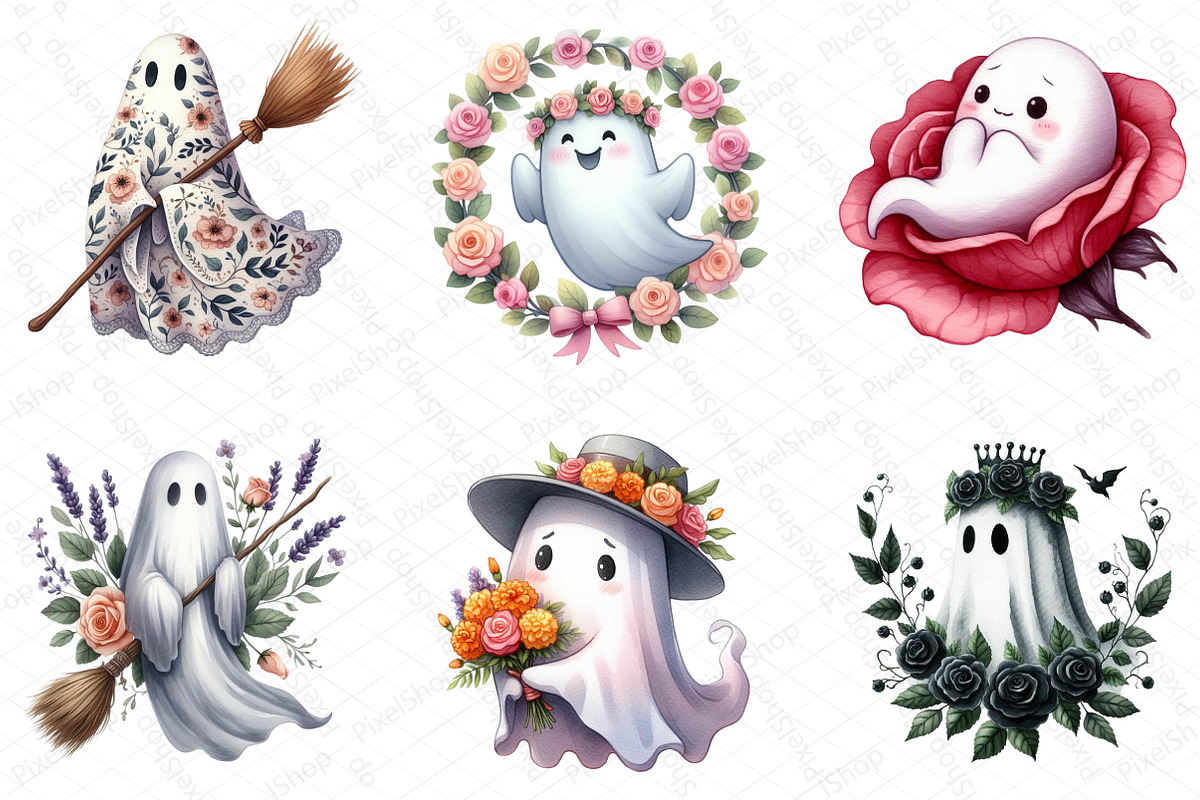 Halloween Floral Ghost Clipart, an Illustration by DreamPrint404 (Photo 3 of 7)