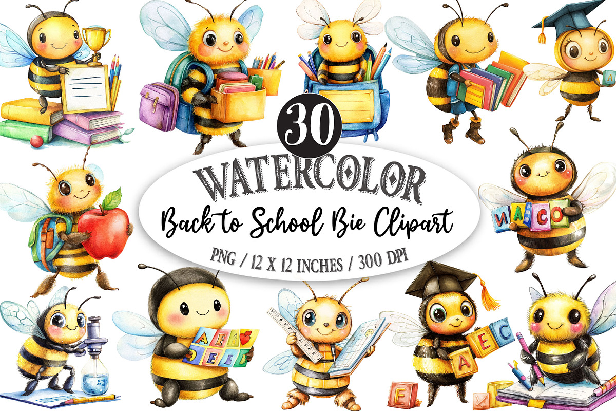 Back to School Bie Clipart, a Seasonal Illustration by Designking (Photo 1 of 5)