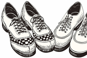 Illustration of three pairs of bowling shoes with detailed hand-drawn elements, an Illustration by AS photostudio