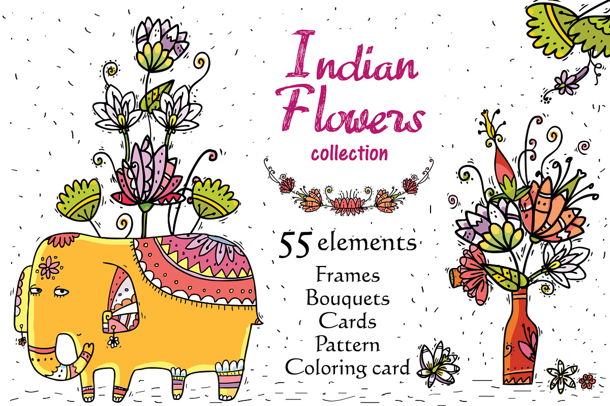 Indian Flowers - 55 objects+, an Illustration by Zooza Art (Photo 1 of 9)