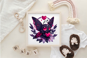 Watercolor Cute Dark Butterfly