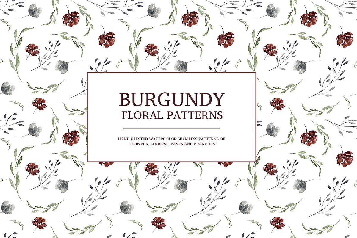 Burgundy floral seamless patterns, a Pattern Graphic by Velvet Paper Studio