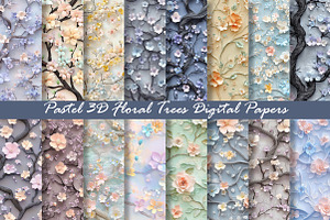 Pastel 3D Floral Trees Digital Paper