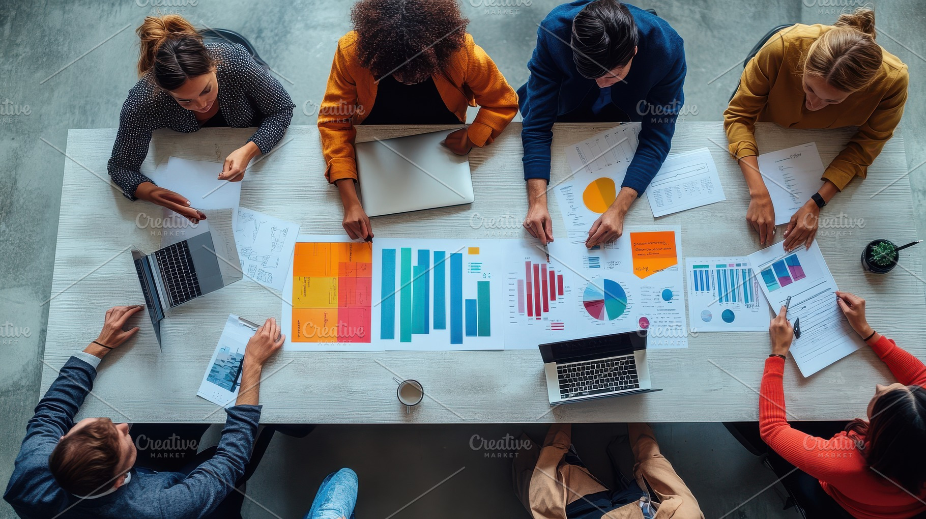 Diverse team collaborating on data a, a Background Photo by Pixeness